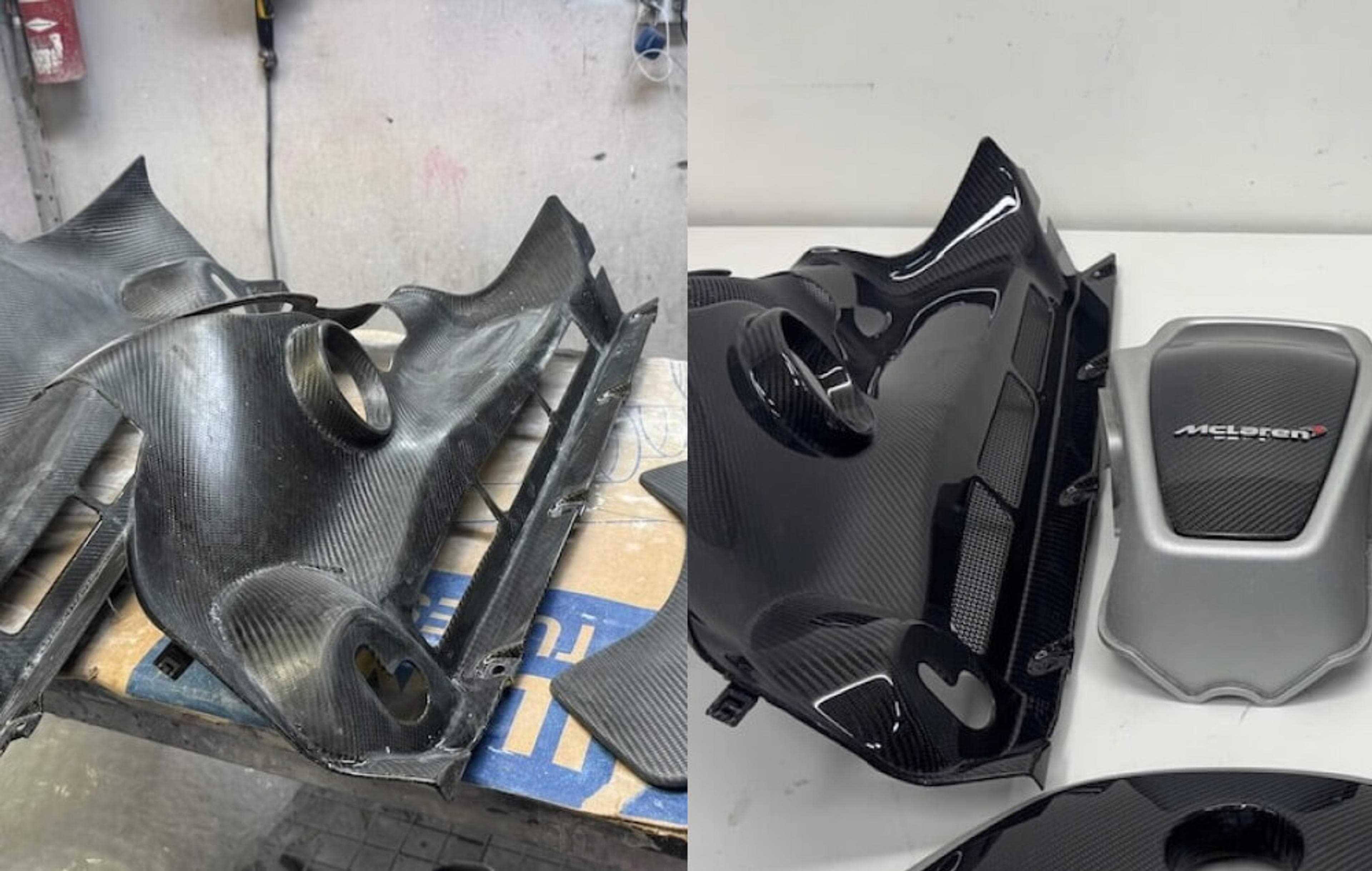 Before Repair / After Repair McLaren Engine Cover Before Repair and After Repair