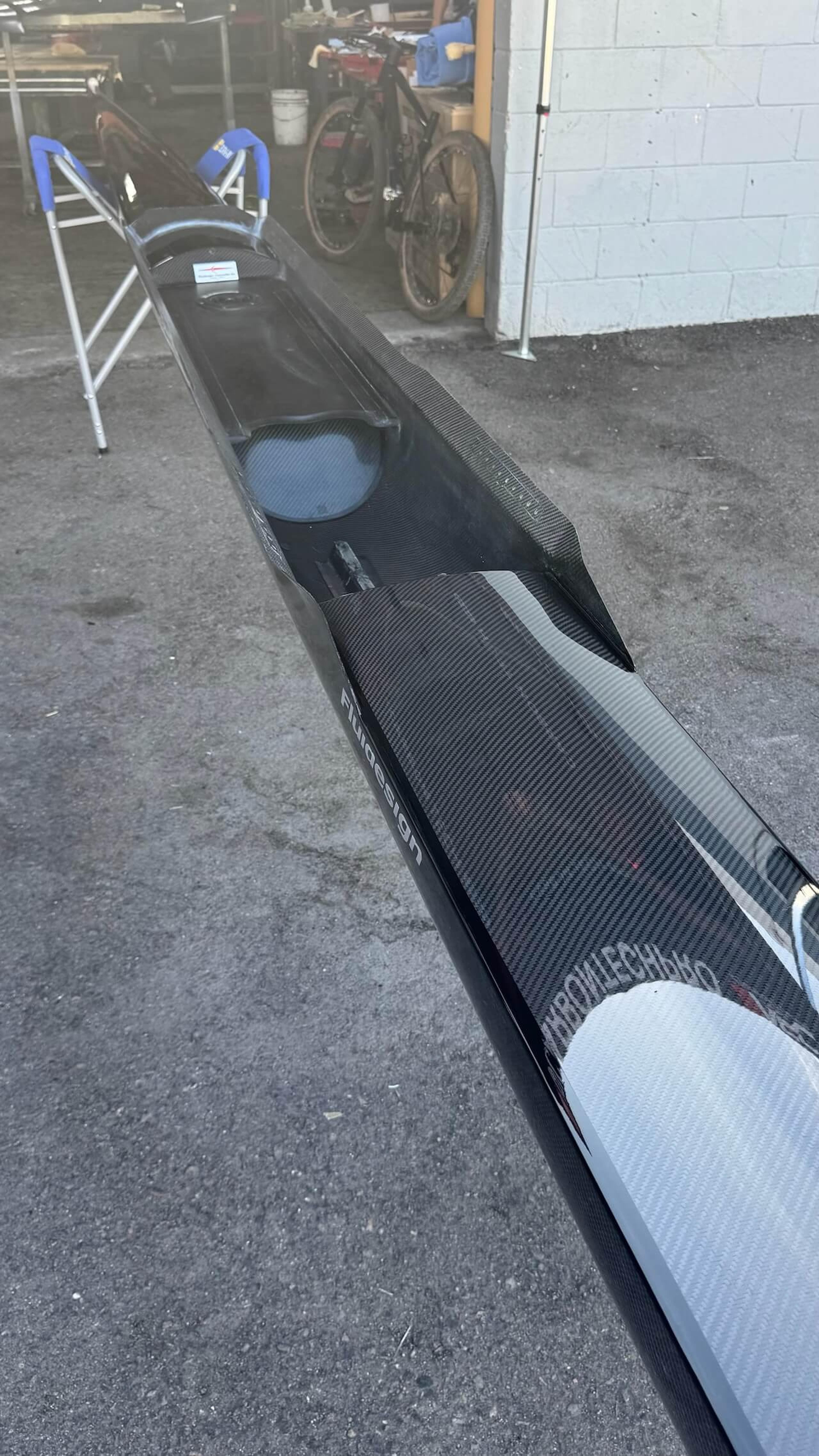 Interior after carbon fiber repair Interior view of a Fluidesign carbon fiber rowing shell after repair work